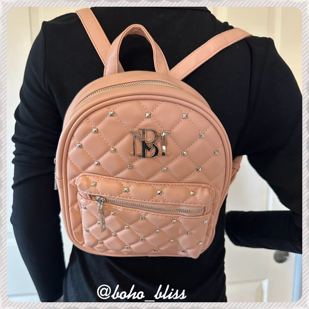BADGLEY MISCHKA | Blush Pink Silver Studded Mini Backpack Vegan Leather NWT